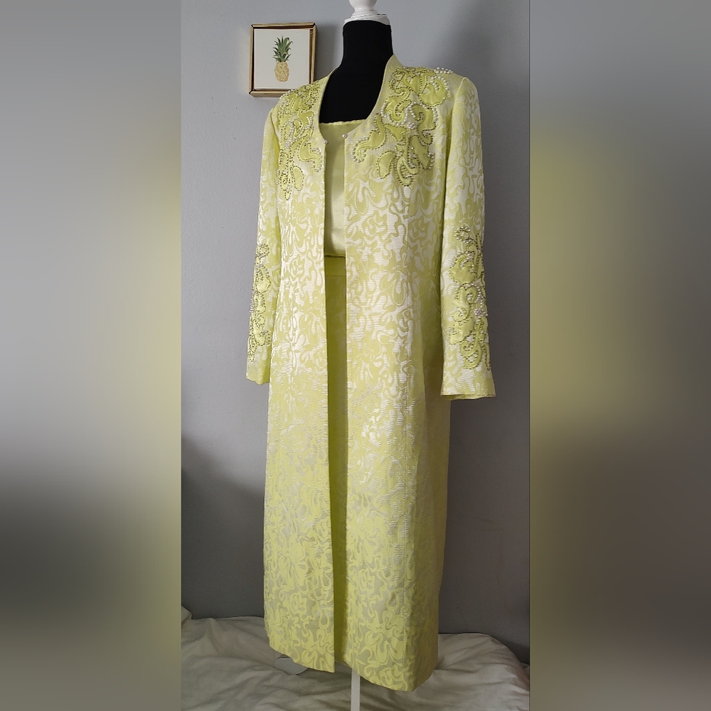 Elegant Lemon Suit Embroidered Long Skirt Blazer Top  - Women's  New